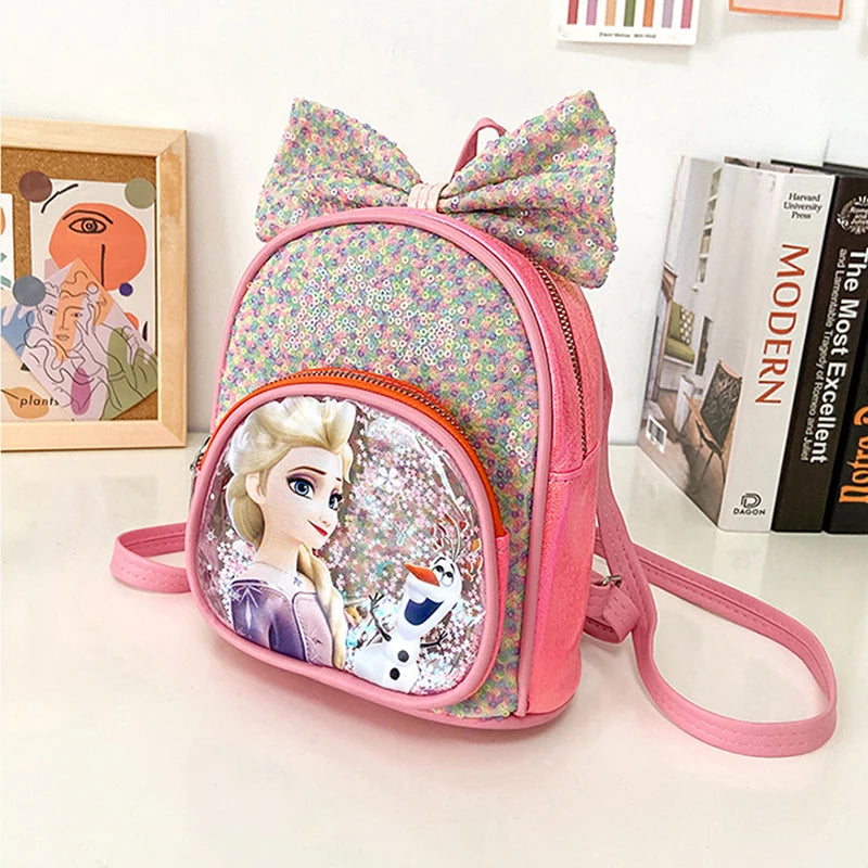 Cartoon Princess Kids Backpack Bow Sequins PU Bag