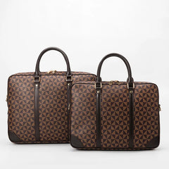 Plaid Leather Laptop Briefcase for Office Business Travel