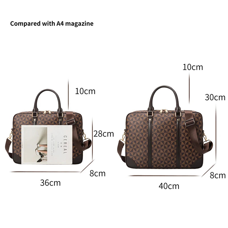 Plaid Leather Laptop Briefcase for Office Business Travel
