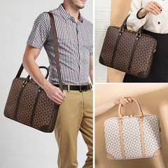 Plaid Leather Laptop Briefcase for Office Business Travel