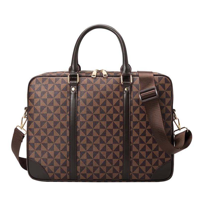 Plaid Leather Laptop Briefcase for Office Business Travel
