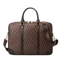 Plaid Leather Laptop Briefcase for Office Business Travel