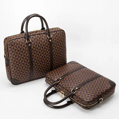 Plaid Leather Laptop Briefcase for Office Business Travel