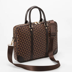 Plaid Leather Laptop Briefcase for Office Business Travel