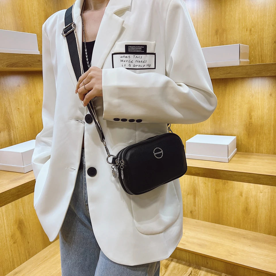 Classic Solid Women's Shoulder Bag Leather Material Messenger Bag