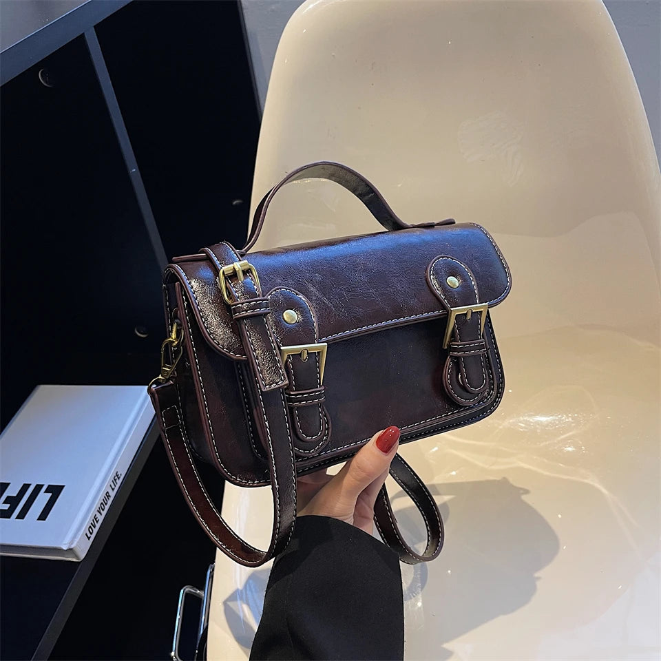 Women's Square Messenger Bag with Strape Buckle Shoulder Strap