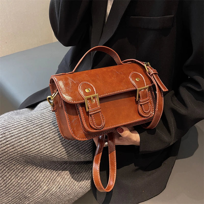 Women's Square Messenger Bag with Strape Buckle Shoulder Strap