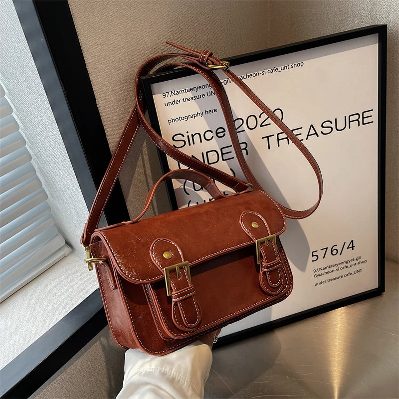 Women's Square Messenger Bag with Strape Buckle Shoulder Strap