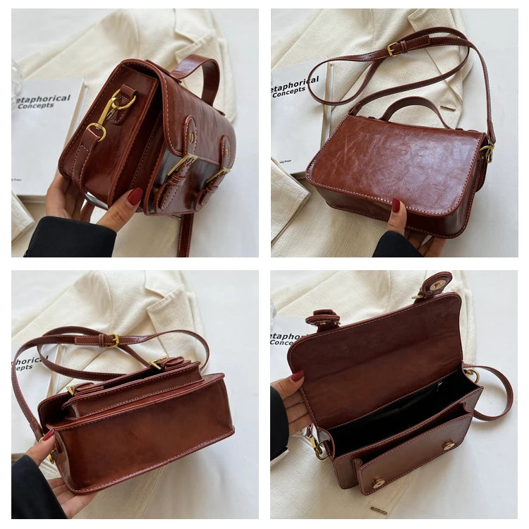 Women's Square Messenger Bag with Strape Buckle Shoulder Strap
