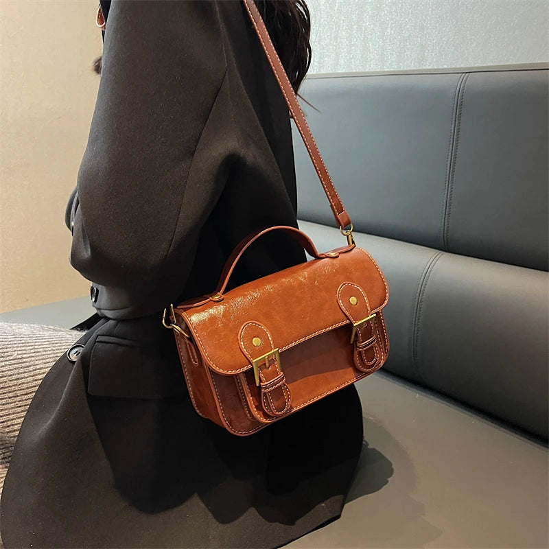 Women's Square Messenger Bag with Strape Buckle Shoulder Strap