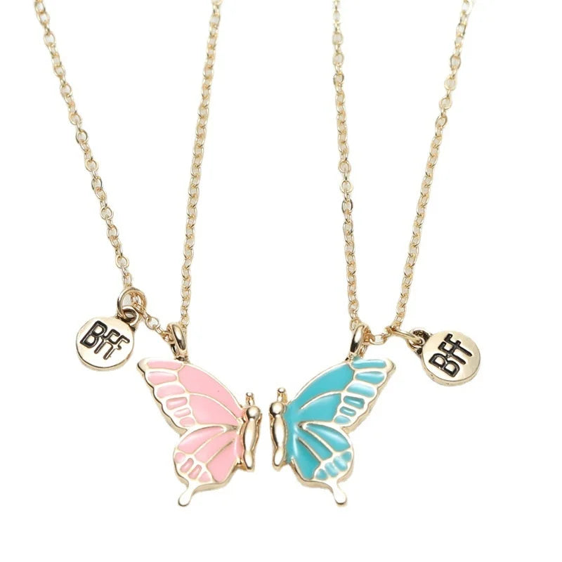 Colorful Butterfly BFF Pendant Collar Chain Necklace