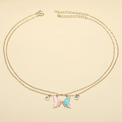 Colorful Butterfly BFF Pendant Collar Chain Necklace