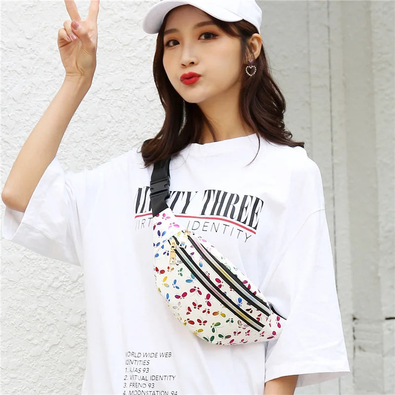Colorful Waist Bag for Women Laser Print Crossbody Female Bag Waist Pack