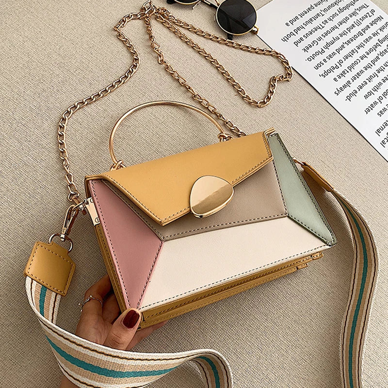 PU Leather Crossbody Bag Chain Handbags Metal Handle Totes