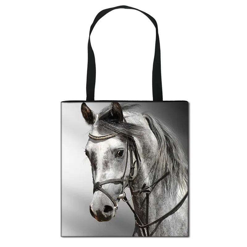 Horse Canvas Shoulder Bag Women Handbag Girls Travel Totes