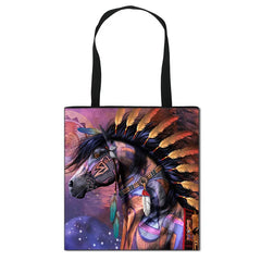Horse Canvas Shoulder Bag Women Handbag Girls Travel Totes