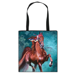 Horse Canvas Shoulder Bag Women Handbag Girls Travel Totes