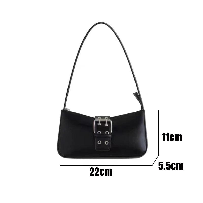 Vintage Women Buckle Handbags Ladies PU Leather Armpit Shoulder Bag