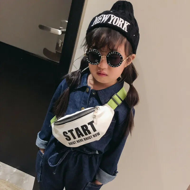 Kids Girl Letter Waist Fanny Pack PU Leather Travel Bum Bag