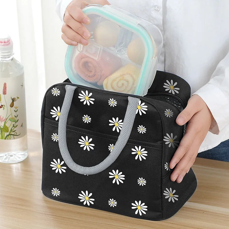 Waterproof Nylon Portable Zipper Thermal Lunch Bag For Women