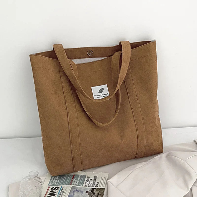 Corduroy Handbags Retro Canvas Shoulder Bags for Women Large Capacity