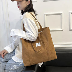 Corduroy Handbags Retro Canvas Shoulder Bags for Women Large Capacity