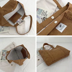 Corduroy Handbags Retro Canvas Shoulder Bags for Women Large Capacity