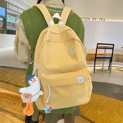 Women Corduroy Backpack Schoolbag Travel Rucksack Mochila