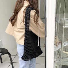 Cotton Thread Knit Women Handbags Hollow Out Net Tote Bag