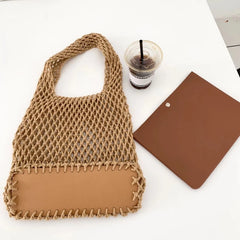 Cotton Thread Knit Women Handbags Hollow Out Net Tote Bag