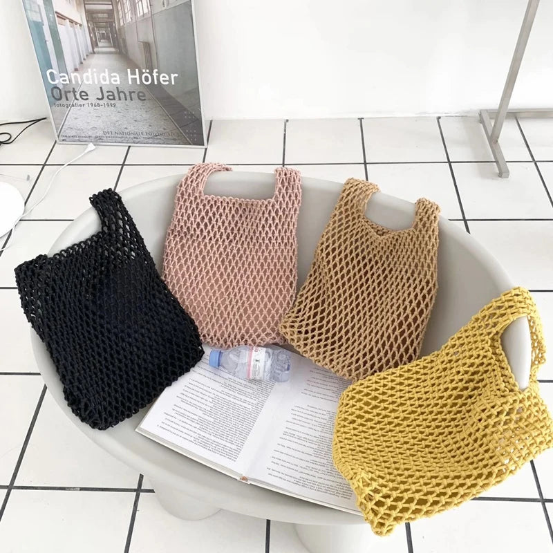 Cotton Thread Knit Women Handbags Hollow Out Net Tote Bag