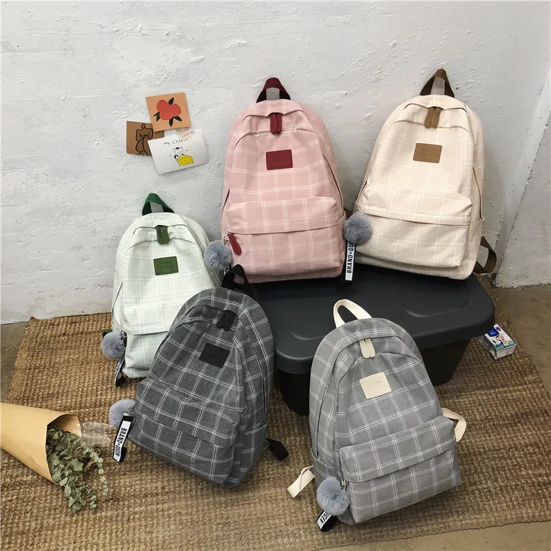 Plaid School Bag for Teenage Girls Backpack