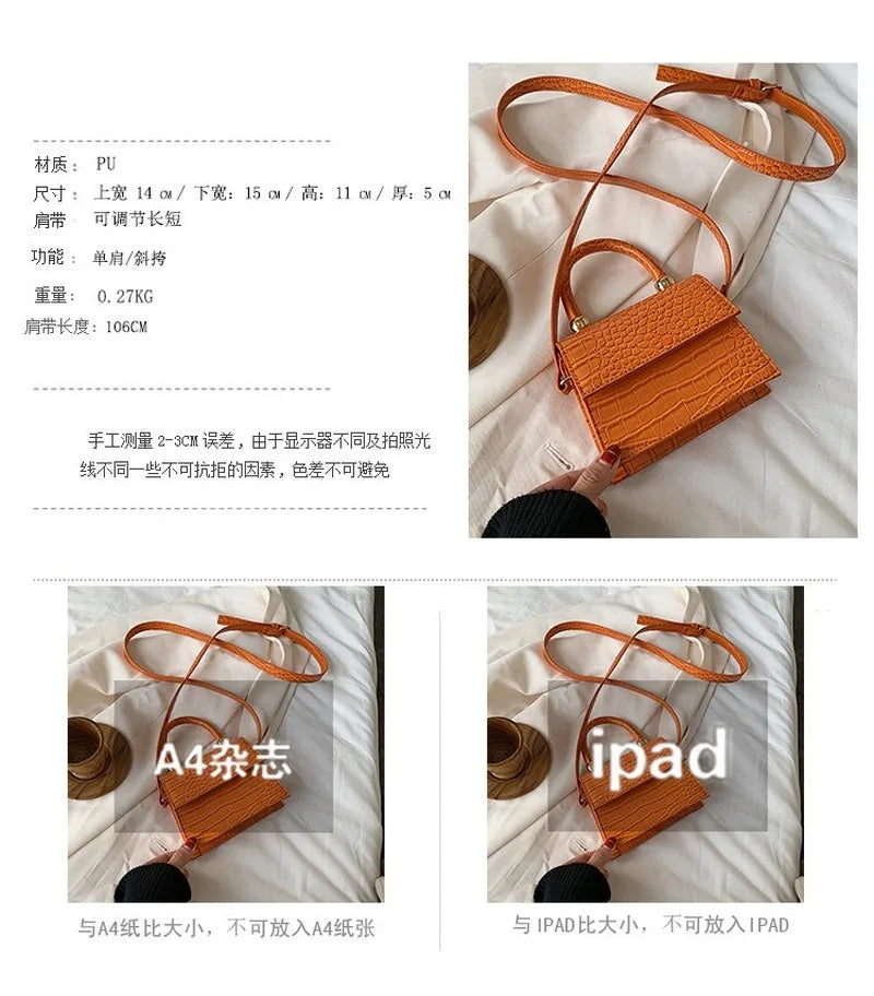 Crocodile Pattern Female Bag Messenger Bag One-shoulder Portable Small Square Ba