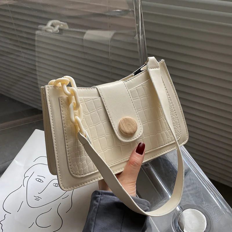 Crocodile Pattern Small Shoulder Bag with Chain for Women
