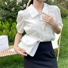Vintage Lace Pearl Chain Crossbody Bag for Women Small Square Shoulder Bag