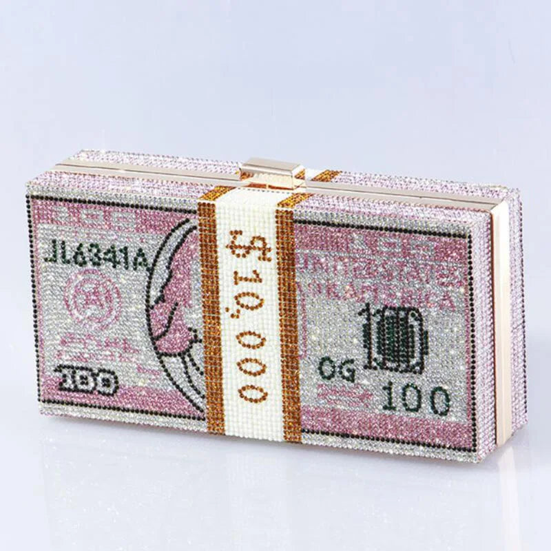 Crystal Money Bags Women Dollar Handbag Diamond Evening Party Purse Clutch