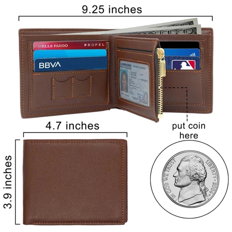 Corner Monogram Initial Mens Tri-Fold PU Leather Wallet