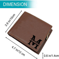 Corner Monogram Initial Mens Tri-Fold PU Leather Wallet