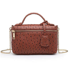 Ostrich Pattern Leather Clutch Bag with Chain