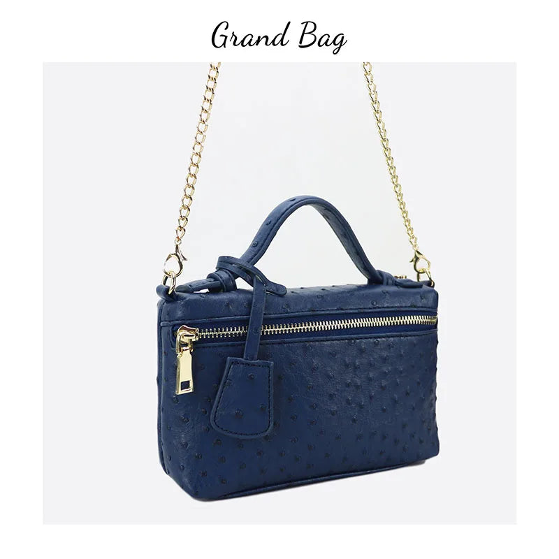 Ostrich Pattern Leather Clutch Bag with Chain
