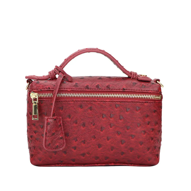 Ostrich Pattern Leather Clutch Bag with Chain