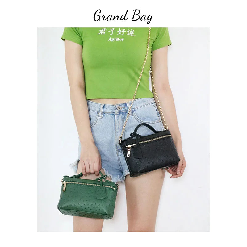 Ostrich Pattern Leather Clutch Bag with Chain