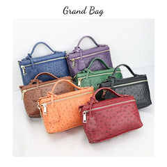 Ostrich Pattern Leather Clutch Bag with Chain