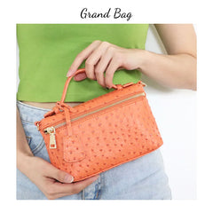 Ostrich Pattern Leather Clutch Bag with Chain
