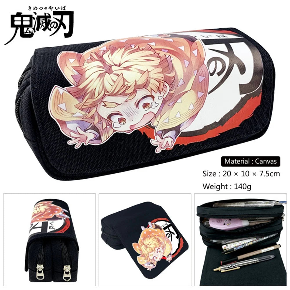 Demon Slayer Anime Canvas Pencil Case Box Cosmetic Makeup Change Purse Pen Bag