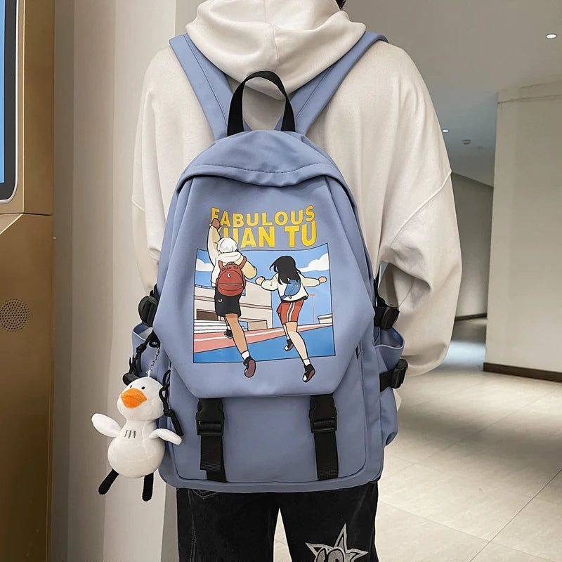 Cartoon Printed Backpack Nylon Waterproof Schoolbag