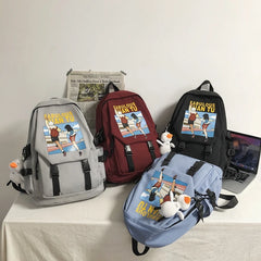 Cartoon Printed Backpack Nylon Waterproof Schoolbag