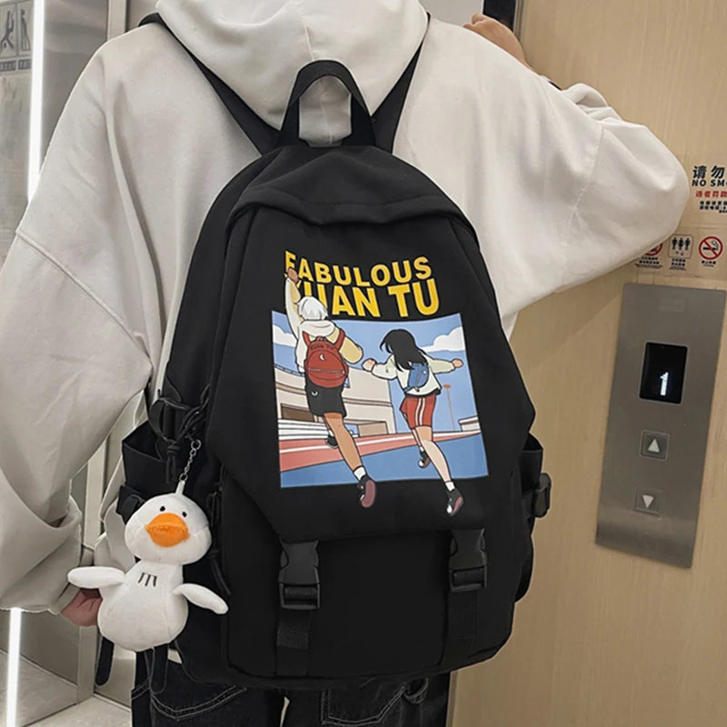 Cartoon Printed Backpack Nylon Waterproof Schoolbag