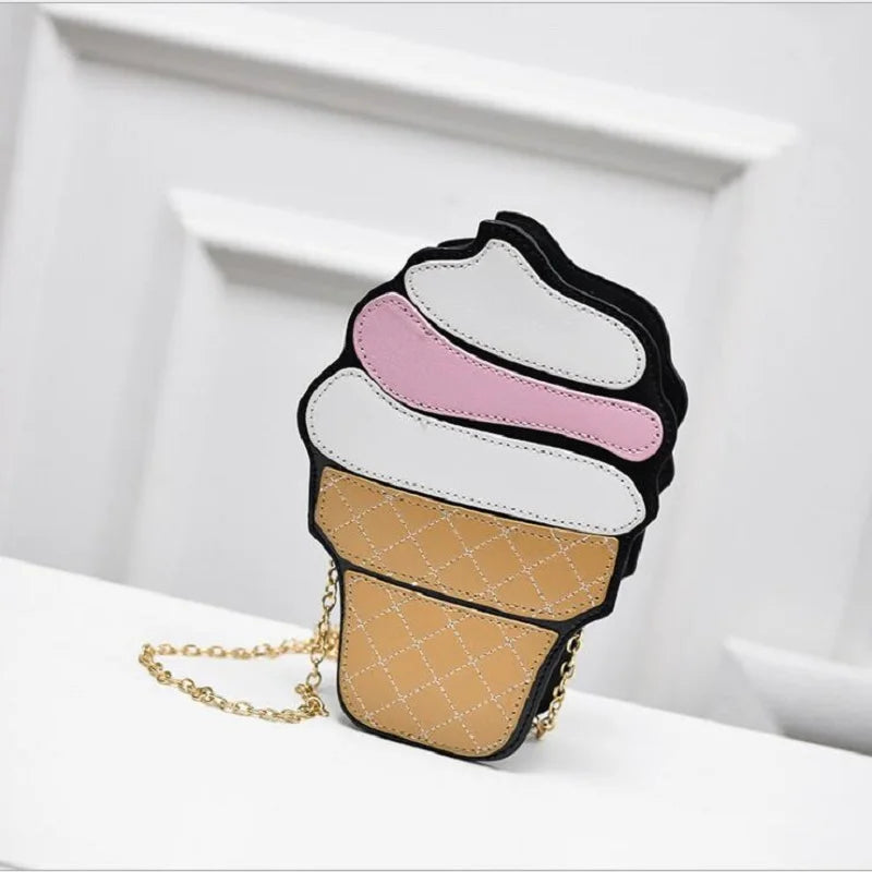 Cartoon Women Ice cream Cupcake Mini Bag PU Leather Small Chain Clutch Crossbody