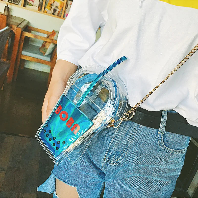 Transparent Drink Bottle Crossbody Bag PVC Chain Purse Shoulder Tote